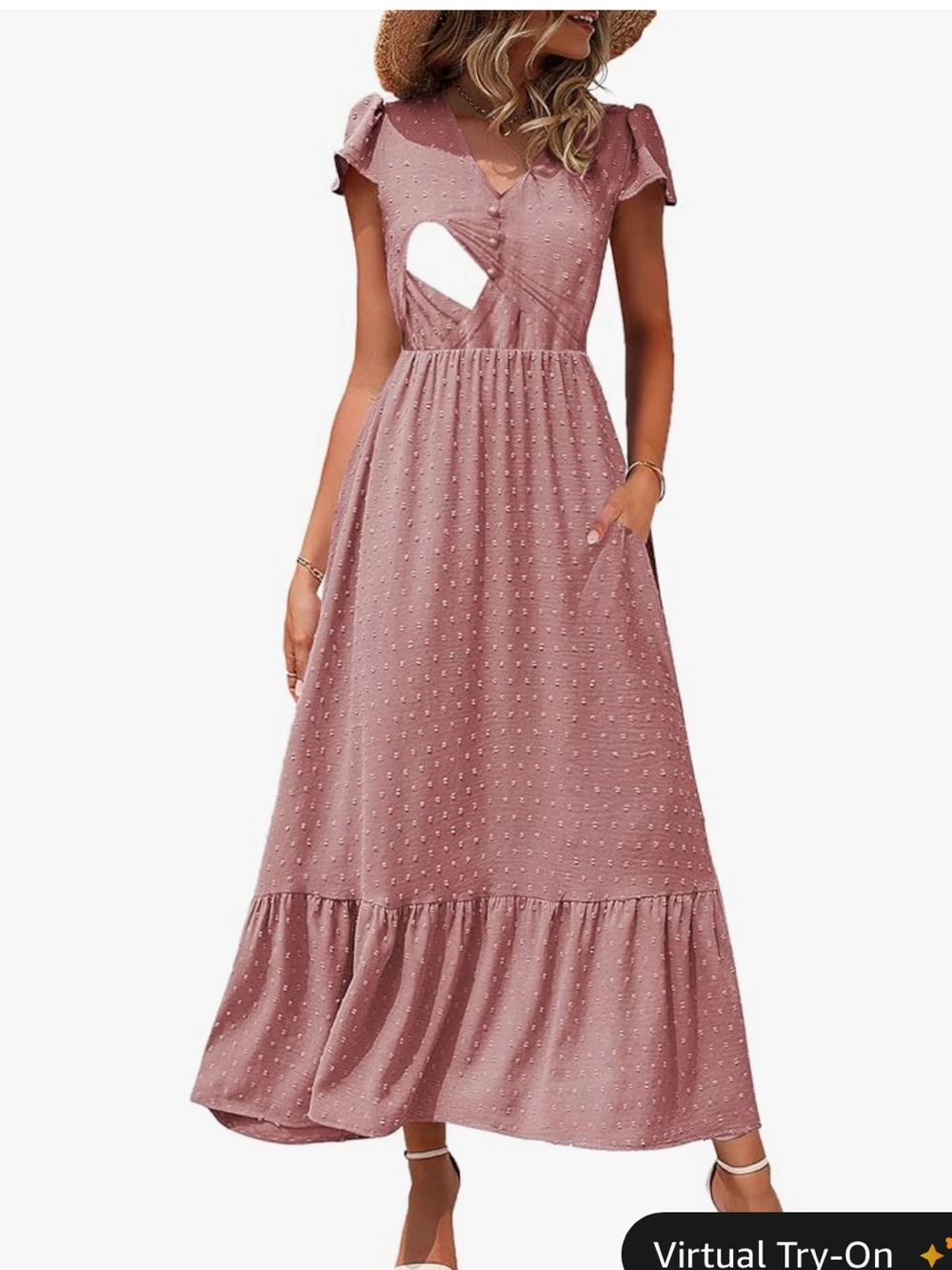 CzzzyL Women’s Nursing Boho Maxi Ruffle Tiered with Pockets Mauve Smocked Waist